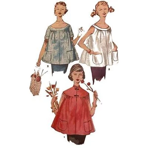 50s Muster – Nehru / Mandarin Hals Schwangerschaft Kittel Top - Büste = 86.4cm - Bild 1 von 4