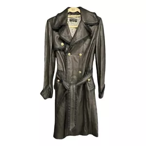 Vintage Dolce & Gabbana Black Leather Trench Coat Belted Size Small IT 40 US 4 - Picture 1 of 17