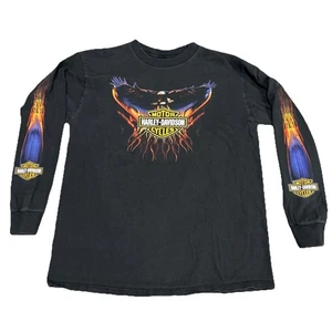 Harley Davidson Eagle Flames Long Sleeve Shirt 90s Holoubek USA Black Mens Large - Picture 1 of 7