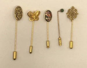Lotto 5 spille bastone vintage smalto fiore,farfalla e altri disegni - Foto 1 di 6