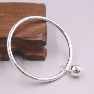 Brazalete de plata pura para mujer superficie pulida 4 mm ancho bola encanto 999 pulsera - Imagen 1 de 5