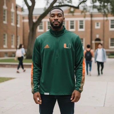 Pullover Dri-fit University of Miami para Hombres XL Verde Adidas Bastones 1/4 Cremallera Luz Foto 1 de 4