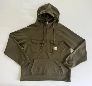 Felpa con cappuccio Carhartt collo alto 1/2 zip XL verde oliva abbigliamento da lavoro - Foto 1 di 4