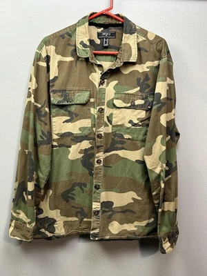 Forever 21 Jacket Mens XL Green Camo Cotton Utility Button Front Shirt Field — 第 1/4 张图片