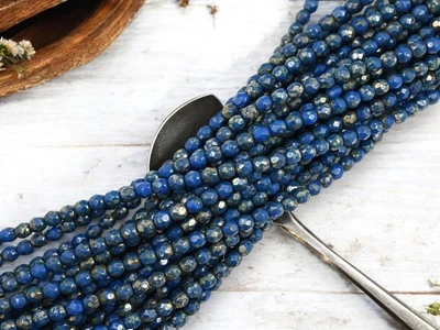 4mm Opaque Azure Blue Travertine Fire Polished Round Czech Glass Beads 50 Beads - Image 1 of 4