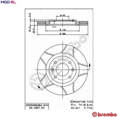 2x BRAKE DISC 09.4987.76 FOR PEUGEOT PARTNER/PATAGONICA/URBANA/MPV/ESCAPADE 1.4L - Image 1 of 4