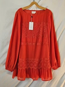 Lovers + Friends Minikleid Damen XS Neu mit Etikett rot Urlaub transparent Spitze Rüschen Chiffon - Bild 1 von 12