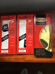 3 Medium Left Hand Men’s White Golf Gloves - 1 Top Flite Super Grip & 2 Dunlop - Picture 1 of 6
