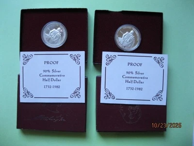 1982 george washington silver half dollar proof with box and coa, 2 pieces lot. - Image 1 of 3