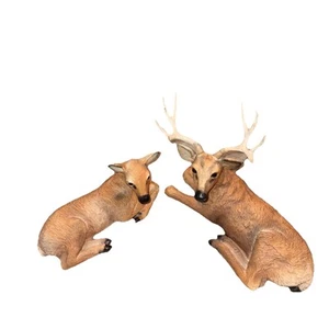 Vintage 1984 & 85 Homco 12-Point Resting Buck Deer & Doe Figur Made In The USA - Bild 1 von 20