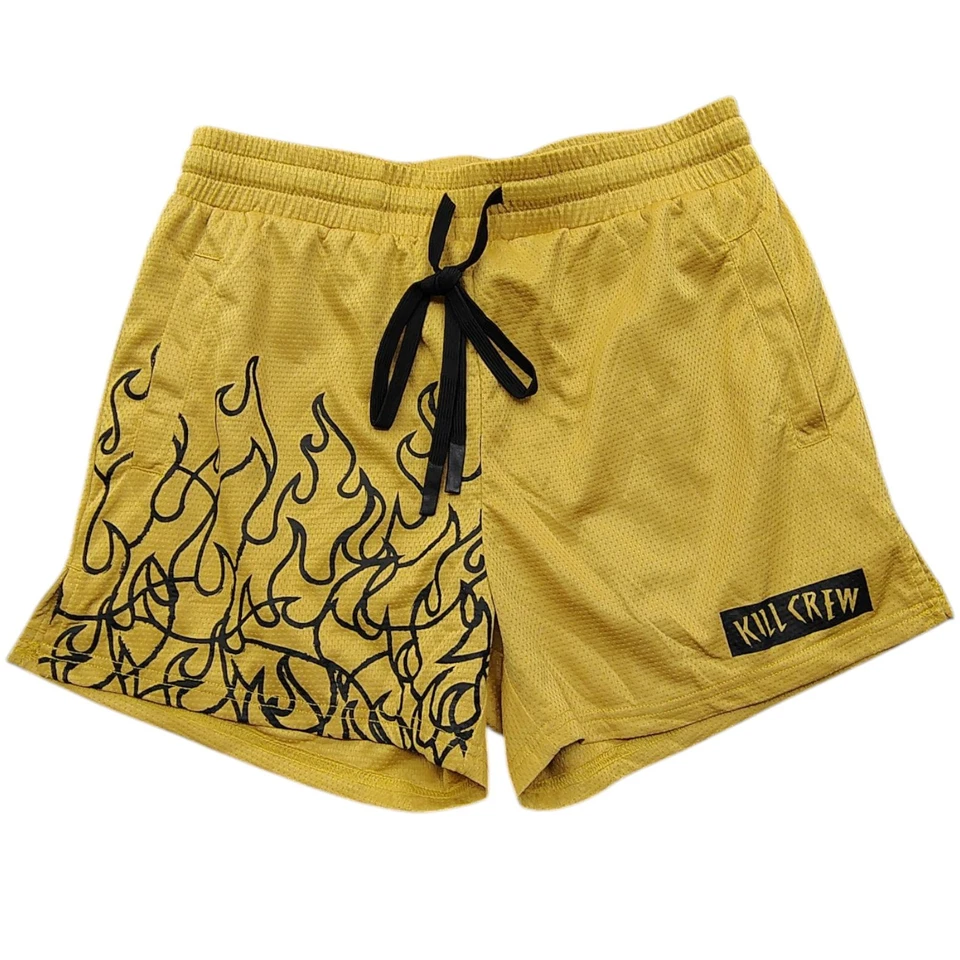 Pantalones Cortos Kill Crew Para Hombre Muay Thai Llama Grandes Dorado Amarillo Negro Medio Muslo Foto 1 de 4