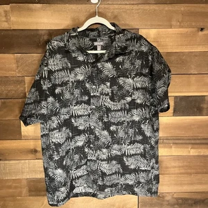 Van Heusen Floral Hawaiian Button Up Shirt Mens XL Black Gray Floral - Picture 1 of 3