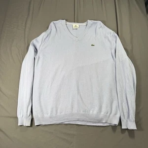 Lacoste Long Sleeve Pullover V-Neck Sweater Gator Embroider Light Blue 6 - Picture 1 of 7