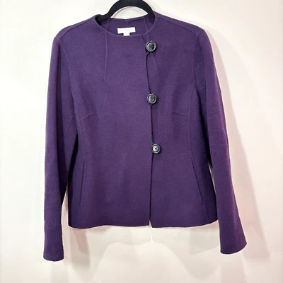 Charter Club Purple Wool Blend Jacket Womens 8 Asymmetric Side Buttons Classic - Image 1 of 4
