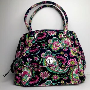 VERA BRADLEY PURSE Dark Blue, Pink & green floral Paisley 15”x10” shoulder bag - Picture 1 of 8