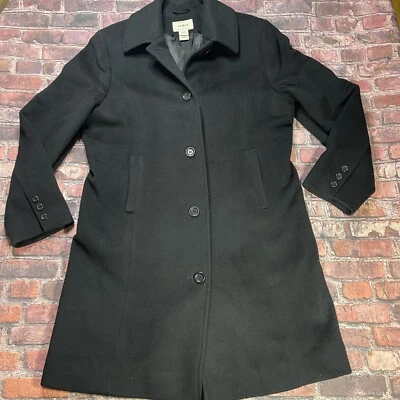 VTG LL Bean Womens Size 14 Petite Trench Coat Black Outdoor Winter Cozy Elegant - Image 1 of 4
