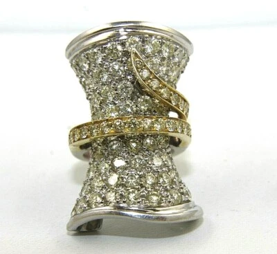 Anillo largo natural redondo con racimo de diamantes para dama de oro blanco y amarillo de 14 k de 10,75 quilates Foto 1 de 4