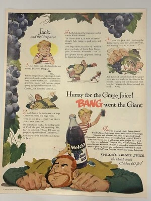 Welch’s Grape Juice 1951 Vintage Print Magazine Anuncio Jack And The Grapevine Foto 1 de 3