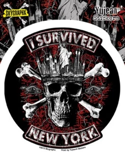 AUTOCOLLANT BIKER - SKULL I SURVIVED NEW YORK - STICKER VINYL DECO USA / BIKER - Picture 1 of 1