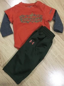 Under Armour Outfit Baby Toddler Size 0-3 Months Hunting Green Orange  - Picture 1 of 9