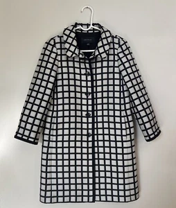 Ann Taylor Women’s XS Black White Checked Lightweight Overcoat Button Lined - Picture 1 of 9