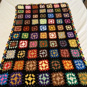 Vintage Handmade Granny Square Crochet Lap Afghan Blanket 70”x36” Grannycore - Picture 1 of 14