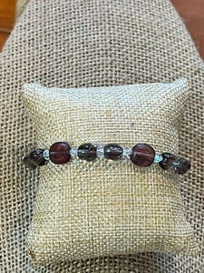 Sterling silver glass bead bracelet Aurora Borealis beads adjustable 8" - Picture 1 of 3
