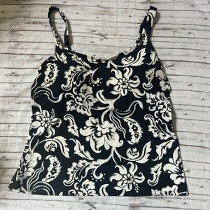 Lands End Tankini Swim Top 12 Padded Black and White Floral Adjustable Straps - Picture 1 of 5