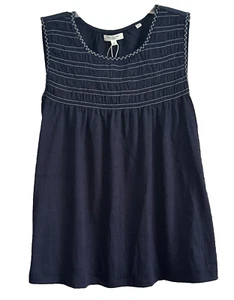 Max Studio, Plus 2X, Navy Smocked Sleeveless Top Blouse Lightweight Textured NWT - Picture 1 of 11