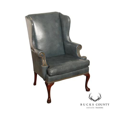 Hickory Chair Queen Anne Style Leather and Mahogany Wing Chair Cover