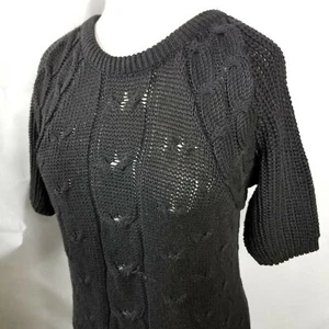 Vintage Picket and Post Womens Small Knit Blouse Top Black Short Sleeve - Picture 1 of 6