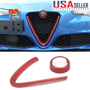ABS Frosted Red Middle Grill V-Frame With Ring Trim For Alfa Romeo Giulia 17-24 - Picture 1 of 5