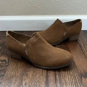 TOMS Women Shaye Brown Suede Low Ankle Loafer Block Heel Bootie 10012472 Size 6 - Picture 1 of 16