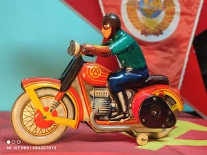 VINTAGE MOTORCYCLE RIDER BIKER 60's WIND UP TOY LENINGRADSKI ZAVOD SOVIET CCCP - Picture 1 of 24