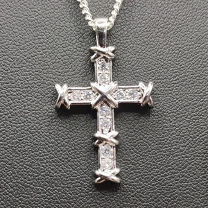 925 Sterling Silber Halskette mit Kreuz CZ Diamant Damen Weihnachten Geburtstag NEU! - Bild 1 von 5