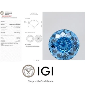 Lab Grown CVD IGI Certify Diamond Round Cut 1.02 Ct Fancy Vivid Blue VS1 - Picture 1 of 8