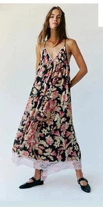 Free People Primmy Printed Midi Maxi Dress Small Black Combo New* 04 - Picture 1 of 3