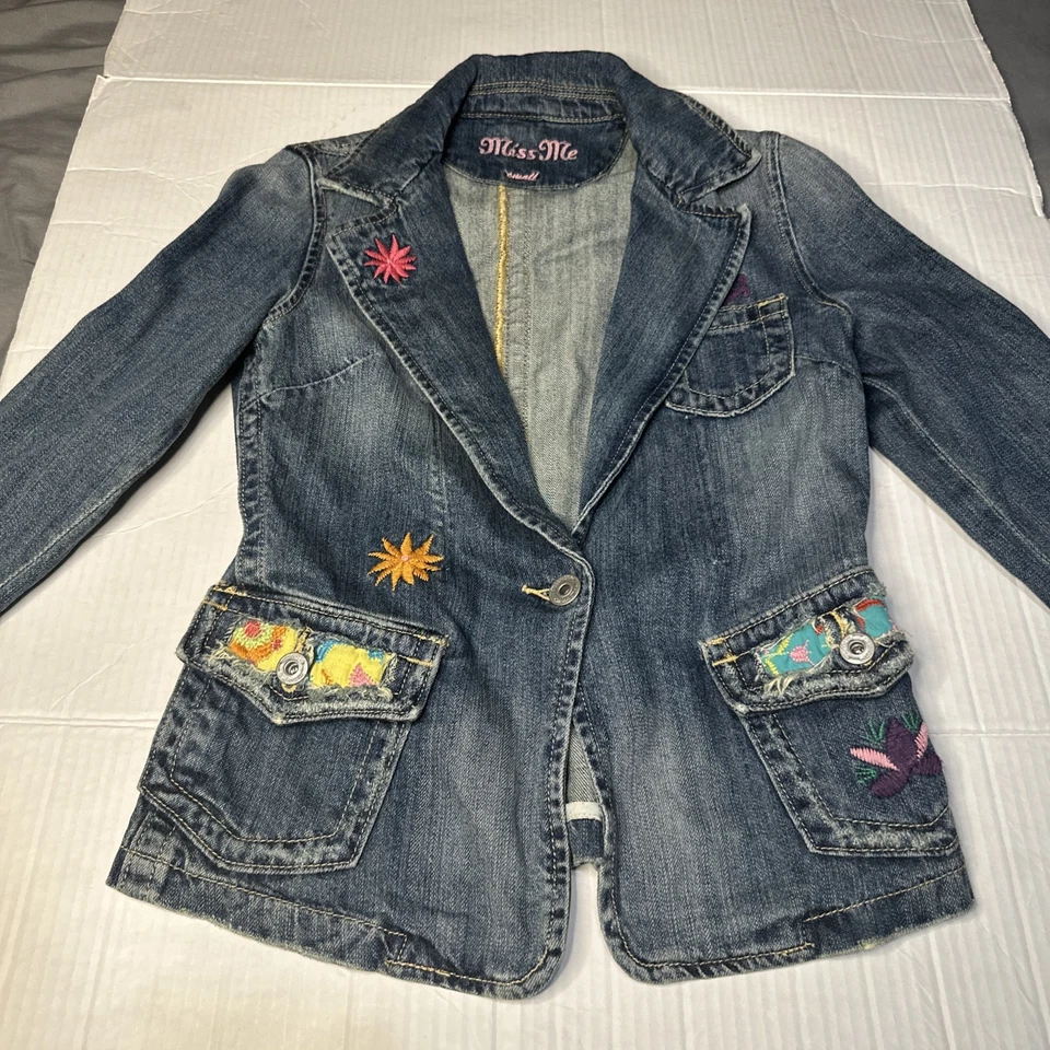 Vintage MISS ME Denim Jacket Y2K Denim Embroidered Artistic Women Size Small - Image 1 of 4