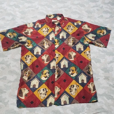 Camisa Birmania Bibas Para Hombre XL Roja Manga Corta Abotonada Perro Foto 1 de 4