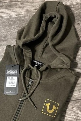 Sudadera con capucha True Religion nueva con etiquetas para hombre True Block alta densidad cremallera completa pequeña verde oliva Foto 1 de 4