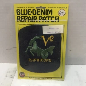 Vintage Blue denim Zodiac Capricorn Horoscope Vintage 4x4.75 Prop 70s Iron On - Picture 1 of 2
