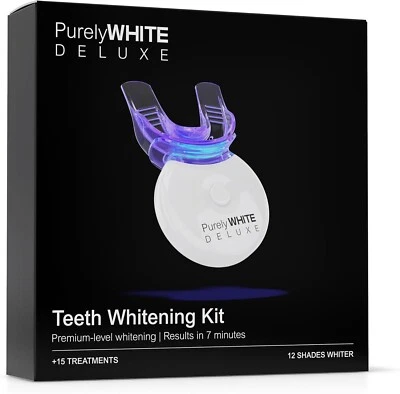 PurelyWHITE DELUXE Teeth Whitening Kit, Complete LED Teeth Whitening, 15+ Treatm