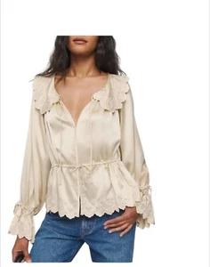 Reformation Kacey Musgraves Seidentop Lillie mit Ösen bestickt Gr. S Neu - Bild 1 von 5
