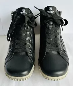REMONTE Black Hi Tops Side Zipper Lace Up Shoes Sneakers Women Size 38 FREE POST - Picture 1 of 13