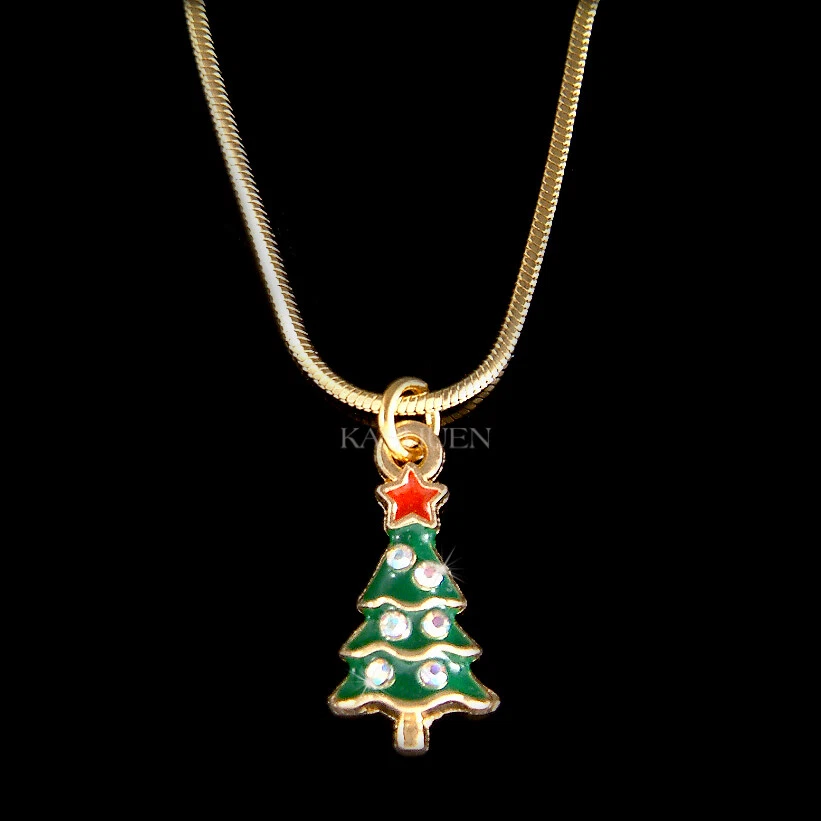 Grün Weihnachtsbaum Strass Rot Star Gt Halskette Winter Urlaub Geschenk Schmuck - Bild 1 von 4