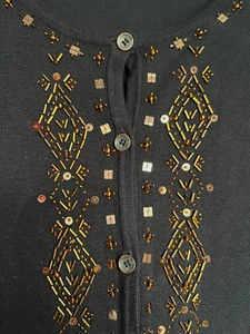 Alfred Dunner Cardigan Black Gold Sequins Beads Button Up Size 1X Dressy - Picture 1 of 6