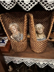 teste terracotta per presepe occhi di vetro San Giuseppe e Madonna sec. XVIIII - Foto 1 di 1