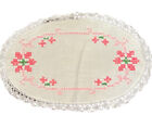 Vtg Handcrafted Linen Floral Embroidery Cross Stitch Lace Dresser Hankie GUC