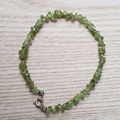 Hand- Made GENUINE * PERIDOT STONE * BRACELET 7.5" Long ,3-5MM - USA - Image 1 of 4