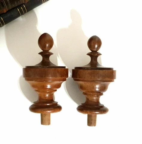 2 Post finial wood carving topper 4.65 in - Antique French architectural salvage Cover
